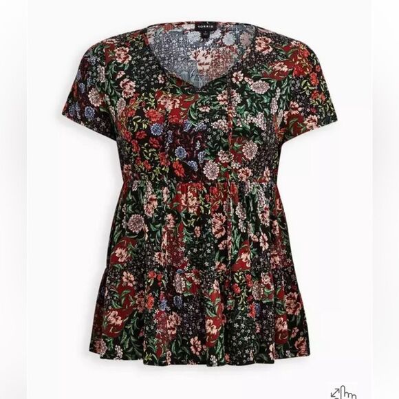 EUC Torrid Black Floral Textured Stretch Rayon Babydoll - Size 3 - Picture 5 of 10